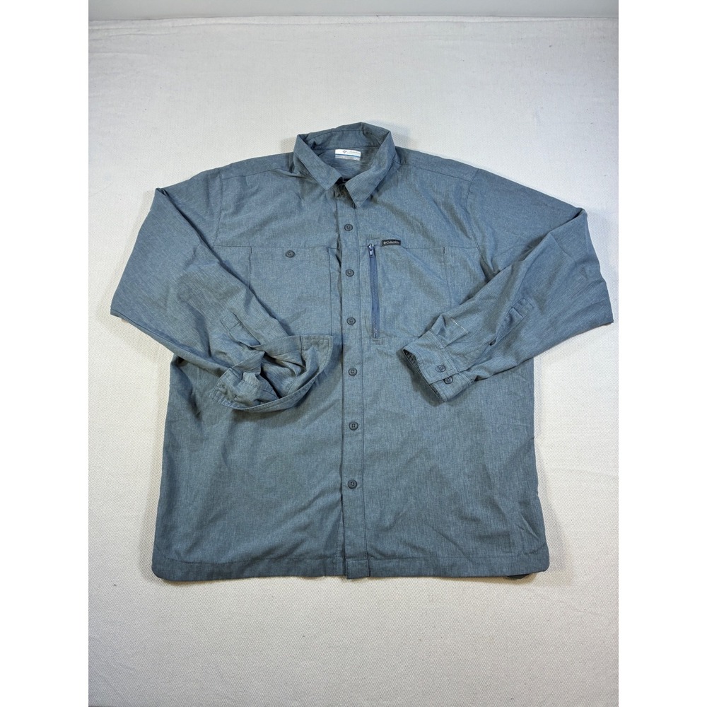 Columbia Omni-Wick Shirt Men's XL Blue Long Sleeve Hiking Fishing Performance XL